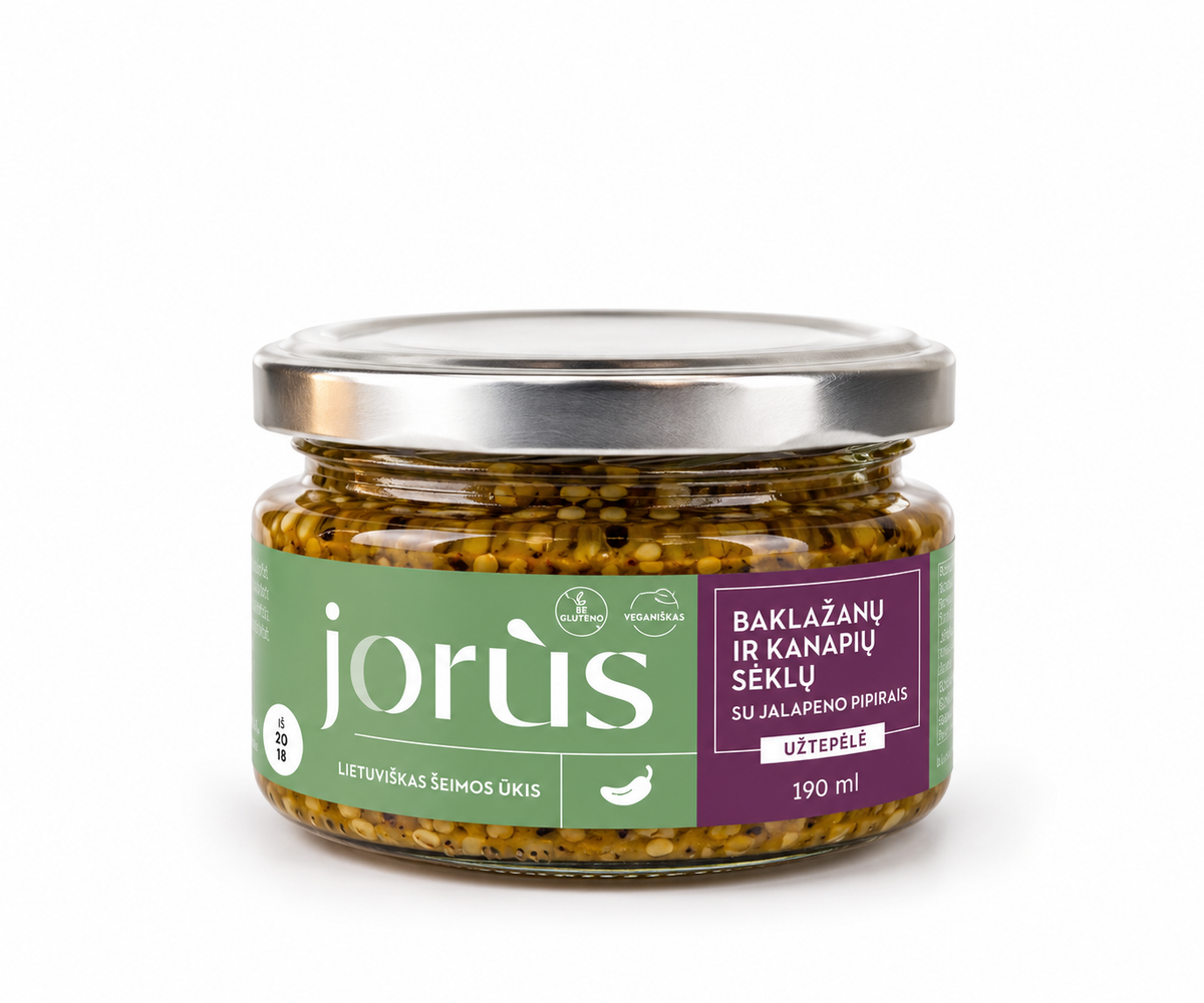 Baklažanų ir kanapių sėklų užtepėlė su jalapeno pipirais, 190 ml