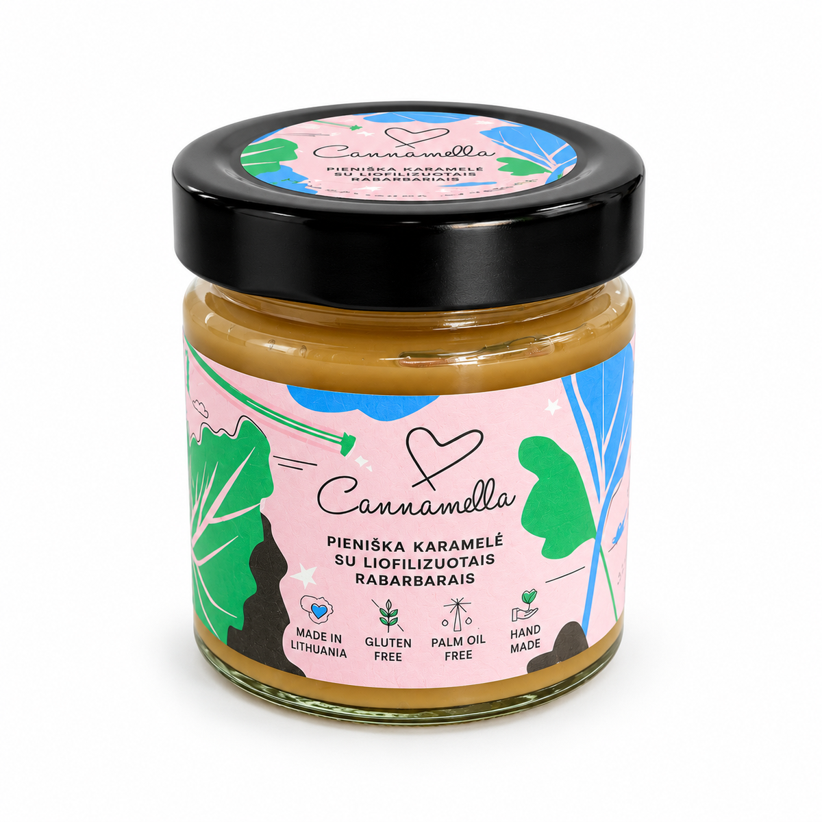 Cannamella pieniška karamelė su liofilizuotais rabarbarais, 180 g