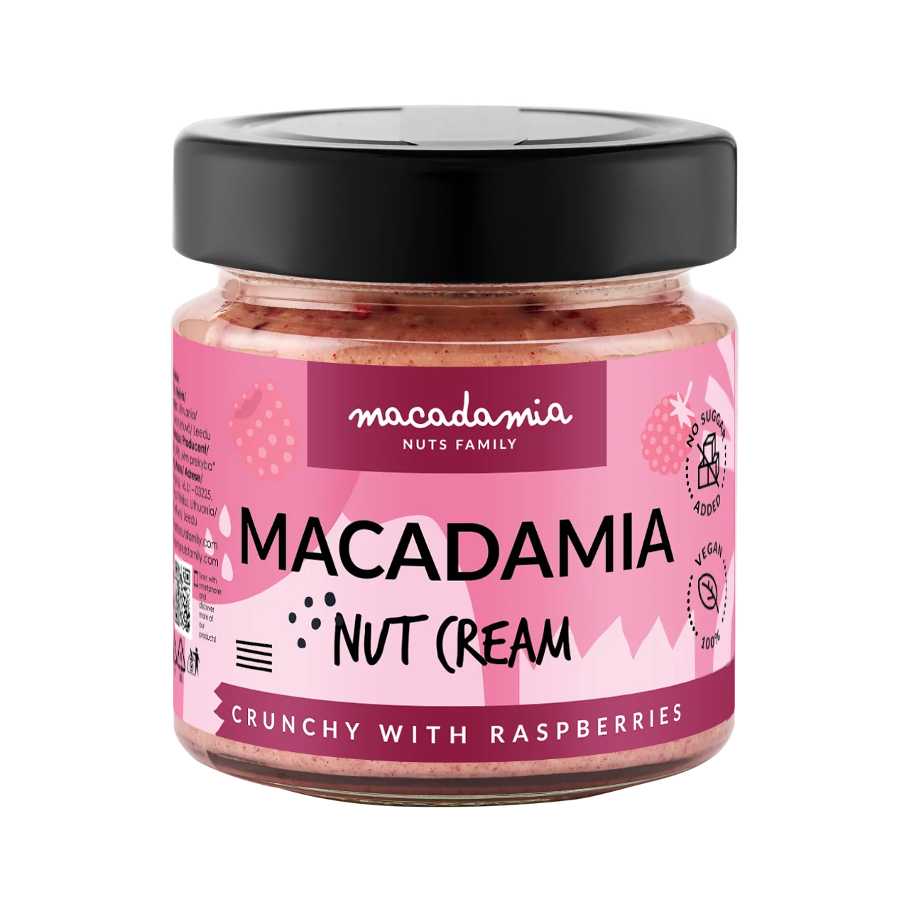 Makadamijų riešutų kremas su avietėmis, 180g