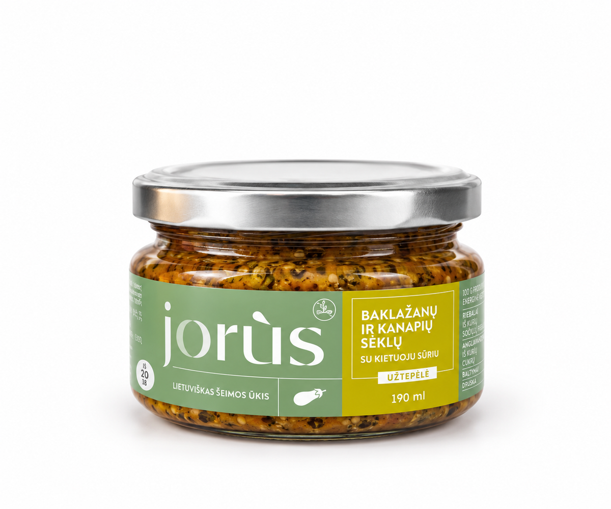 Baklažanų ir kanapių sėklų užtepėlė su kietuoju sūriu, 190 ml