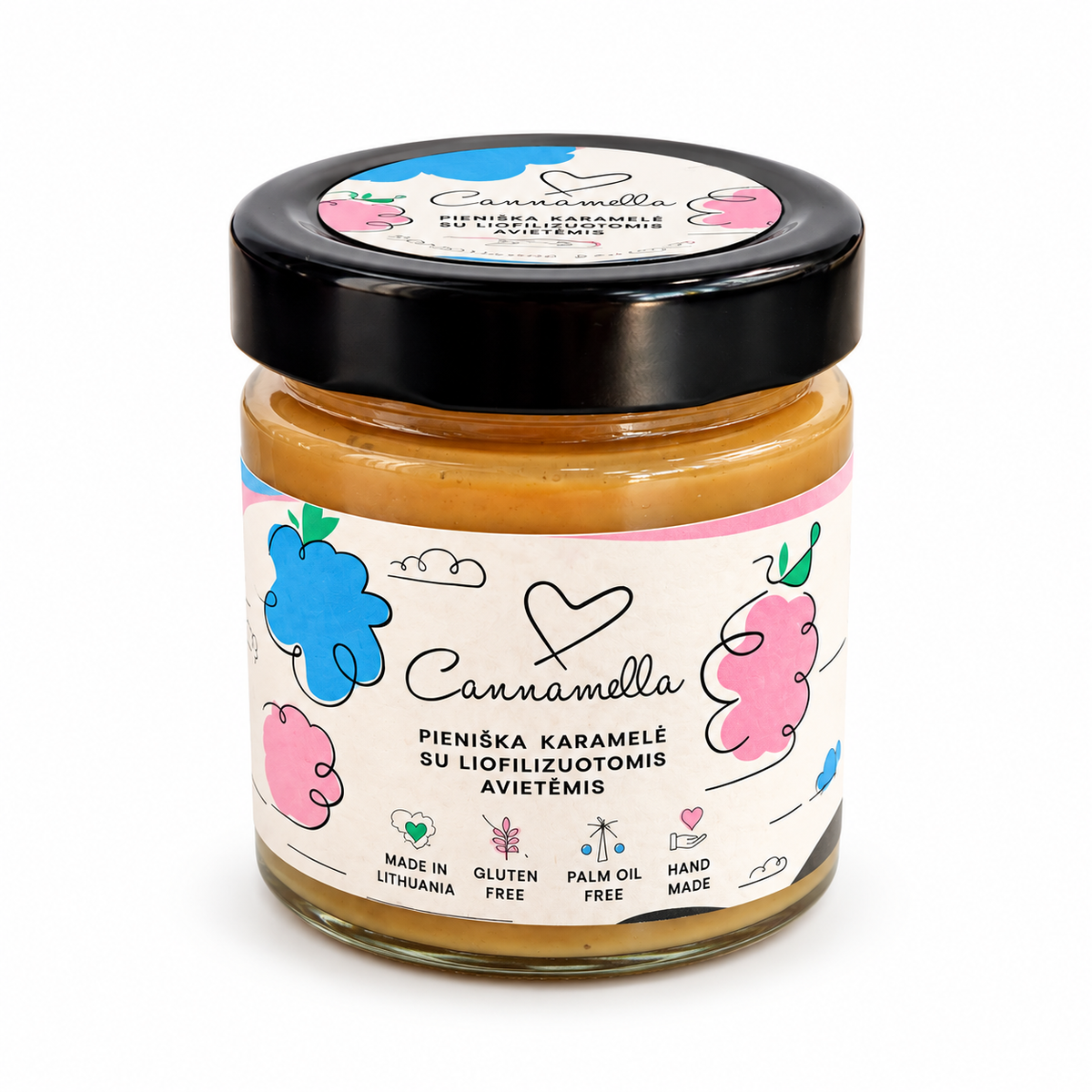 Cannamella pieniška karamelė su liofilizuotomis avietėmis, 180 g